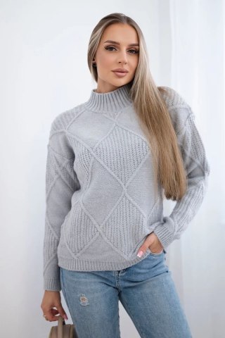 Sweter wkładany przez głowę w romby szary uniwersalny
