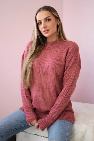 Sweter wkładany przez głowę z modnym splotem ciemno różowy uniwersalny