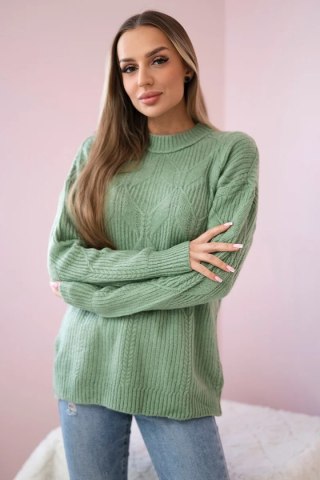 Sweter wkładany przez głowę z modnym splotem ciemny miętowy uniwersalny