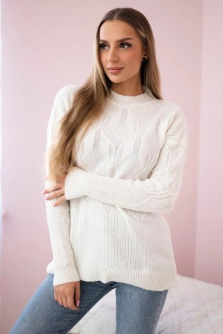 Sweter wkładany przez głowę z modnym splotem ecru uniwersalny