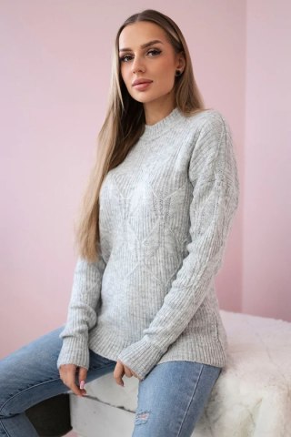 Sweter wkładany przez głowę z modnym splotem szary uniwersalny