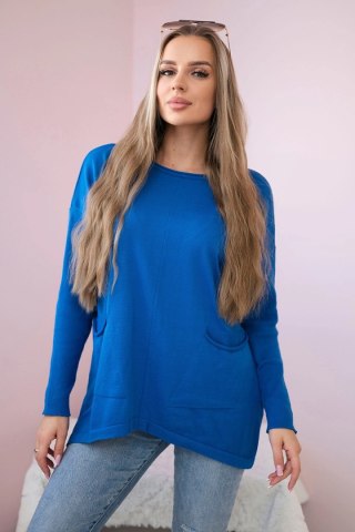 Sweter z kieszeniami z przodu chabrowy uniwersalny