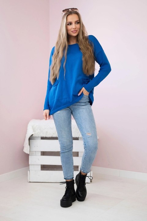 Sweter z kieszeniami z przodu chabrowy uniwersalny