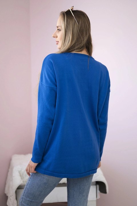 Sweter z kieszeniami z przodu chabrowy uniwersalny