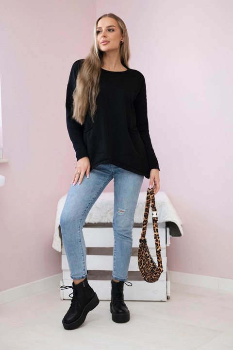 Sweter z kieszeniami z przodu czarny uniwersalny