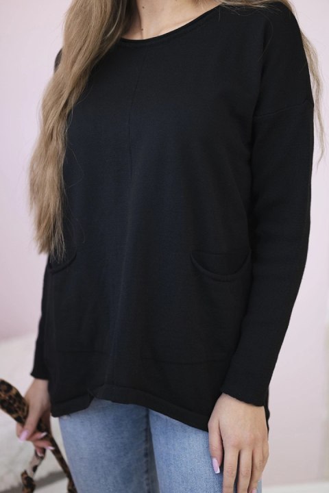 Sweter z kieszeniami z przodu czarny uniwersalny
