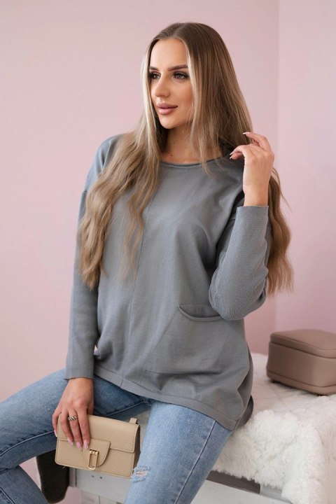 Sweter z kieszeniami z przodu szary uniwersalny