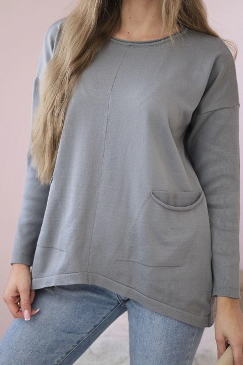 Sweter z kieszeniami z przodu szary uniwersalny