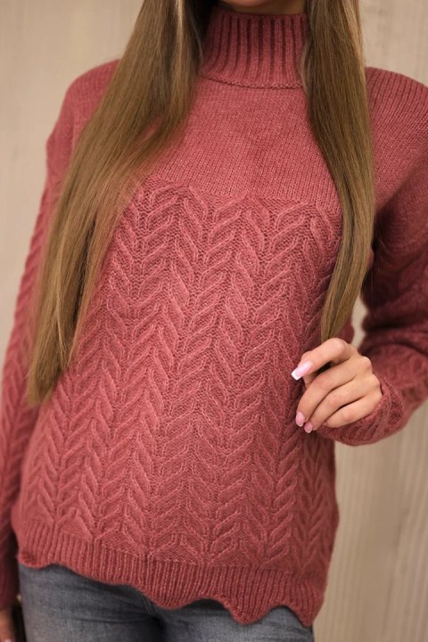 Sweter z ozdobną falbanką ciemny różowy uniwersalny