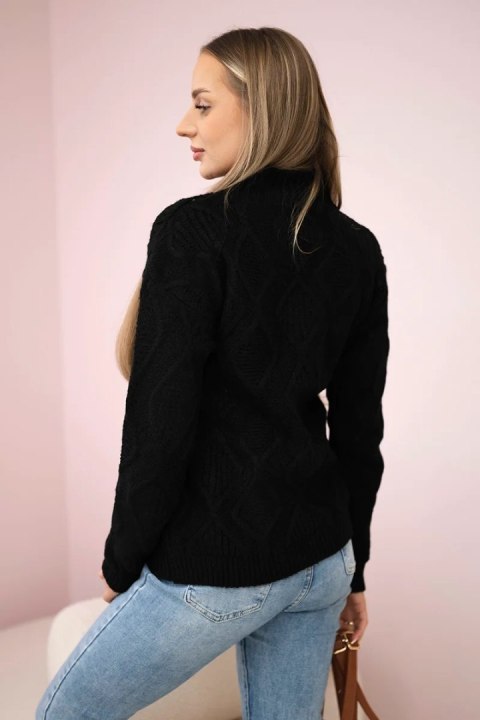 Sweter z ozdobnym splotem czarny uniwersalny