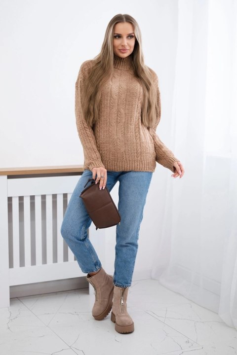 Sweter z półgolfem camelowy uniwersalny