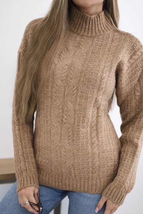 Sweter z półgolfem camelowy uniwersalny