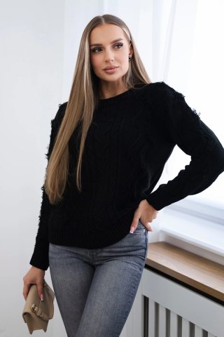 Sweter z warkoczowym splotem czarny uniwersalny