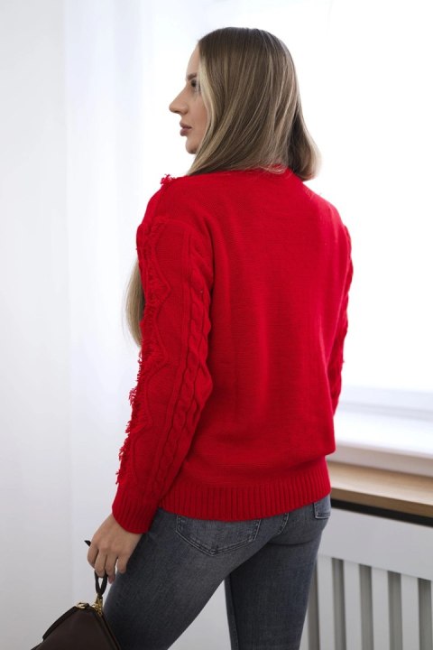 Sweter z warkoczowym splotem czerwony uniwersalny