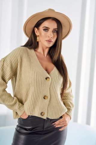 Sweter zapinany na guziki prążkowany beżowy uniwersalny