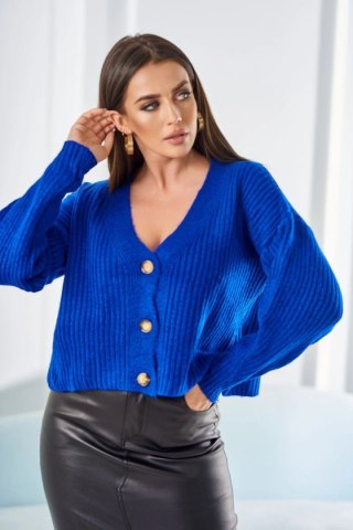 Sweter zapinany na guziki prążkowany chabrowy uniwersalny