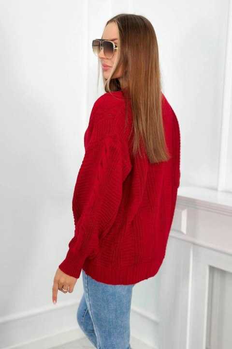 Sweter zapinany na guziki z bufiastymi rękawami czerwony uniwersalny