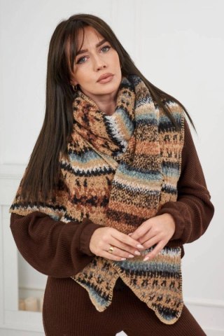 6072 Szal damski camelowy + czarny uniwersalny