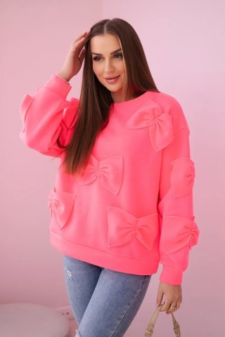 Bluza ocieplana z ozdobnymi kokardami różowy neon uniwersalny