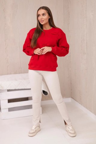 Bluza ocieplana ze ściągaczem i ozdobnymi kokardami czerowna uniwersalny