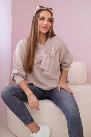 Bluzka bawełniana z kokardą beżowa uniwersalny