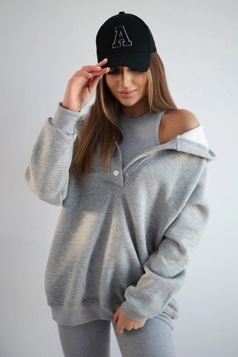 Komplet 3 w 1 bluza, top i legginsy szary uniwersalny