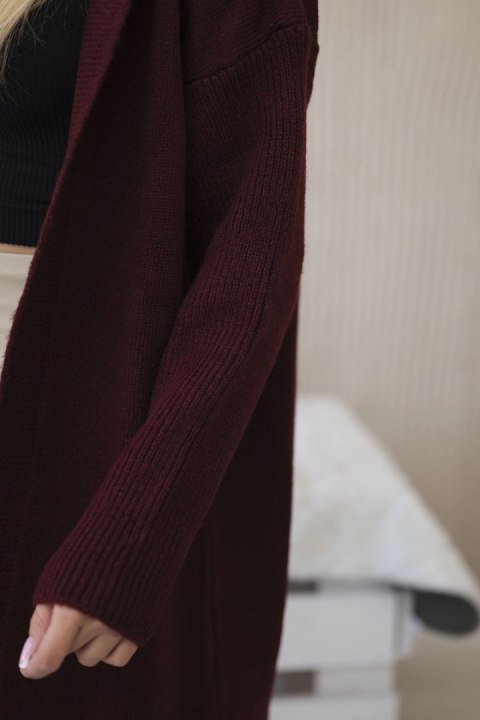 Sweter Kardigan z kapturem bordowy uniwersalny
