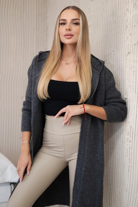 Sweter Kardigan z kapturem grafitowy uniwersalny