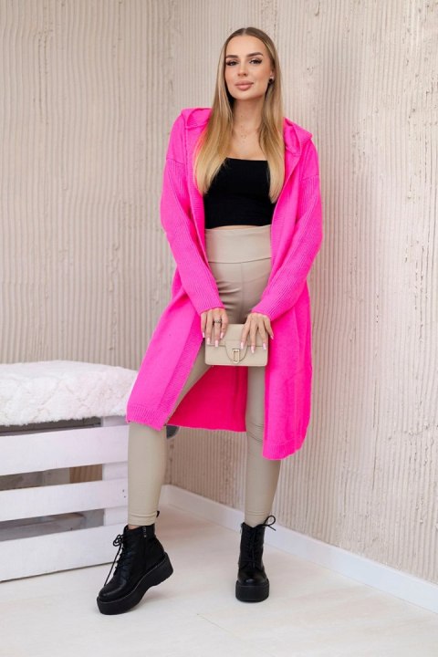 Sweter Kardigan z kapturem różowy neon uniwersalny Sweter Kardigan z kapturem różowy neon uniwersalny
