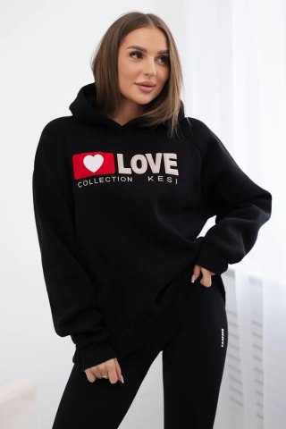 Bluza bawełniana ocieplana z kapturem Love czarna uniwersalny
