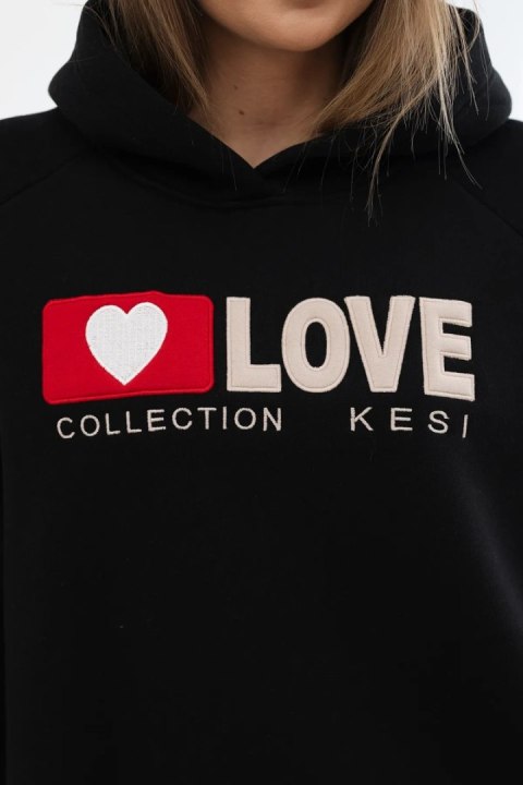 Bluza bawełniana ocieplana z kapturem Love czarna uniwersalny Bluza bawełniana ocieplana z kapturem Love czarna uniwersalny