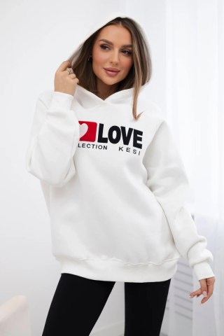 Bluza bawełniana ocieplana z kapturem Love ecru uniwersalny