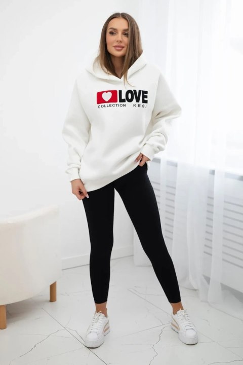 Bluza bawełniana ocieplana z kapturem Love ecru uniwersalny