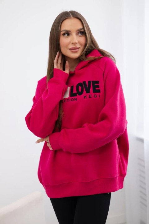 Bluza bawełniana ocieplana z kapturem Love fuksja uniwersalny Bluza bawełniana ocieplana z kapturem Love fuksja uniwersalny