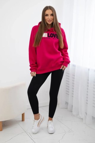 Bluza bawełniana ocieplana z kapturem Love fuksja uniwersalny