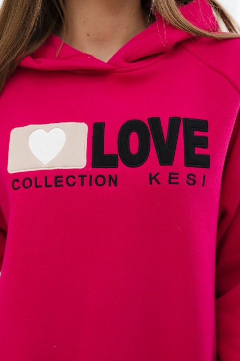 Bluza bawełniana ocieplana z kapturem Love fuksja uniwersalny Bluza bawełniana ocieplana z kapturem Love fuksja uniwersalny