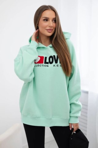 Bluza bawełniana ocieplana z kapturem Love miętowa uniwersalny