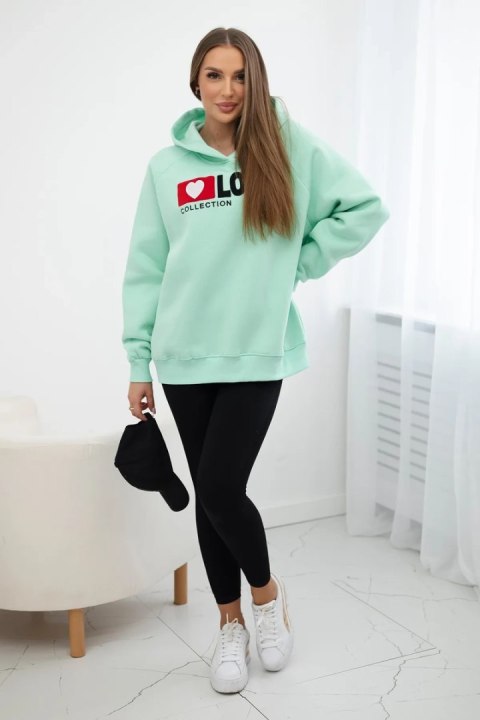 Bluza bawełniana ocieplana z kapturem Love miętowa uniwersalny Bluza bawełniana ocieplana z kapturem Love miętowa uniwersalny
