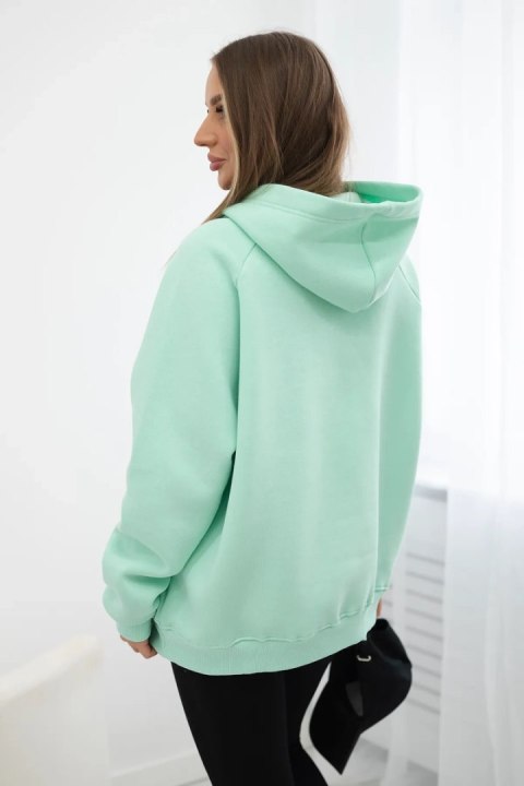 Bluza bawełniana ocieplana z kapturem Love miętowa uniwersalny Bluza bawełniana ocieplana z kapturem Love miętowa uniwersalny