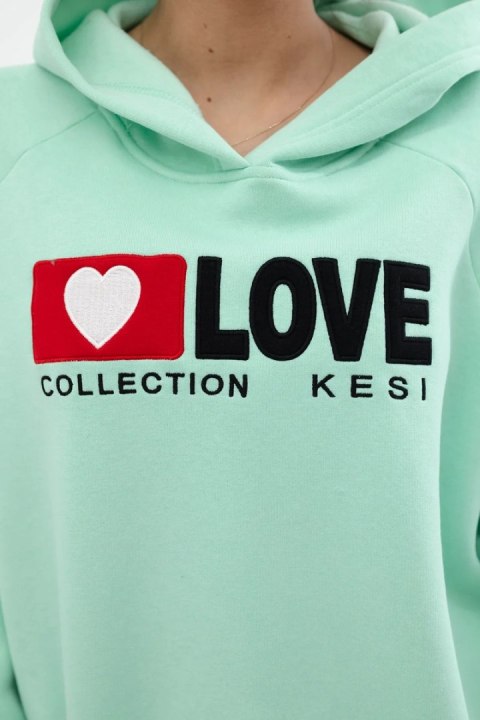Bluza bawełniana ocieplana z kapturem Love miętowa uniwersalny Bluza bawełniana ocieplana z kapturem Love miętowa uniwersalny