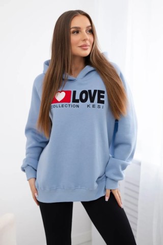 Bluza bawełniana ocieplana z kapturem Love niebieska uniwersalny