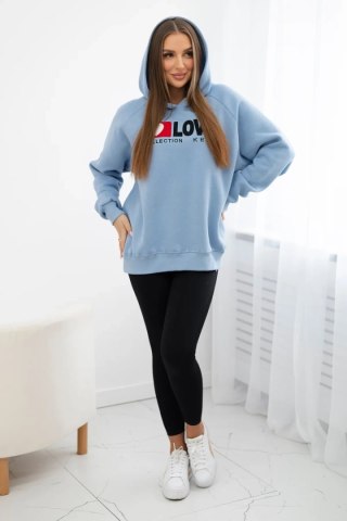 Bluza bawełniana ocieplana z kapturem Love niebieska uniwersalny