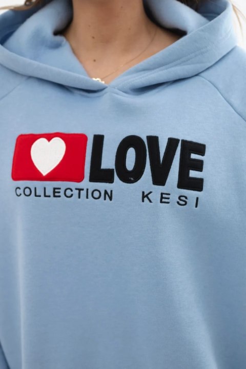 Bluza bawełniana ocieplana z kapturem Love niebieska uniwersalny
