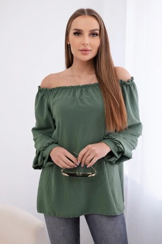 Bluzka hiszpanka z ozdobnym rękawem khaki uniwersalny