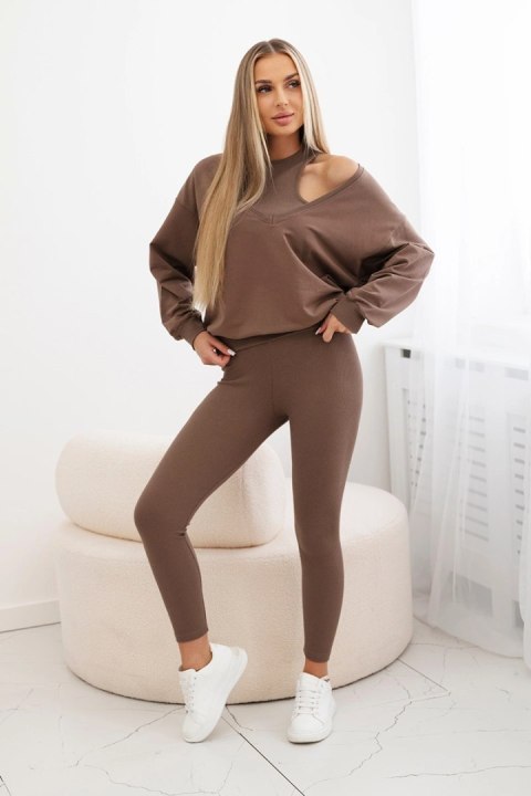 Komplet 3-częściowy bluza + top + legginsy mocca uniwersalny