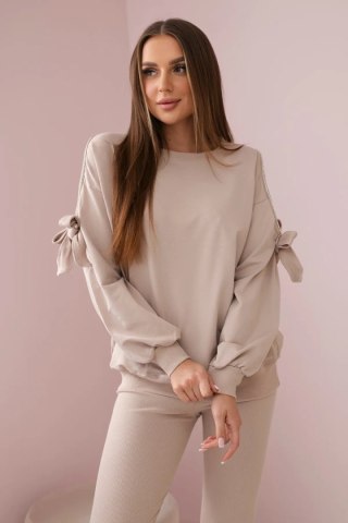 Komplet bluzy z kokardą na rękawach i legginsów beżowy uniwersalny