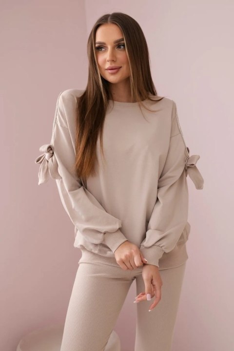 Komplet bluzy z kokardą na rękawach i legginsów beżowy uniwersalny