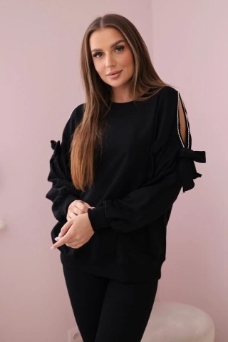 Komplet bluzy z kokardą na rękawach i legginsów czarny uniwersalny