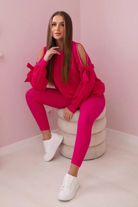Komplet bluzy z kokardą na rękawach i legginsów fuksja uniwersalny