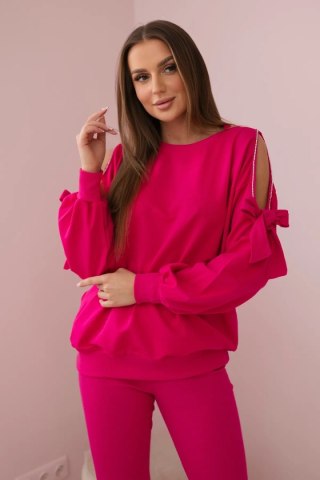 Komplet bluzy z kokardą na rękawach i legginsów fuksja uniwersalny